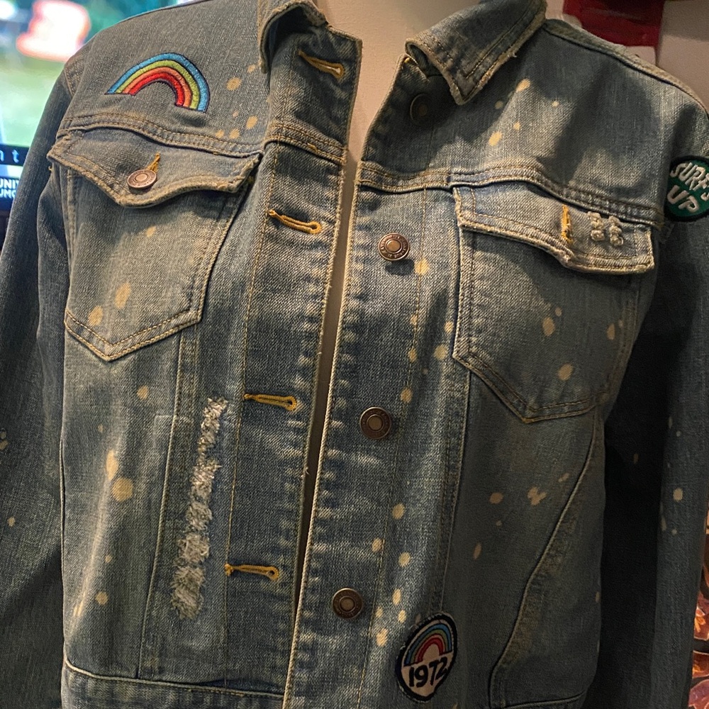 Rue21 Kids Denim Jacket with Colorful Patches size xl